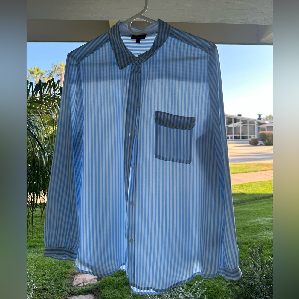 Blue and White Striped Button-Up Shirt